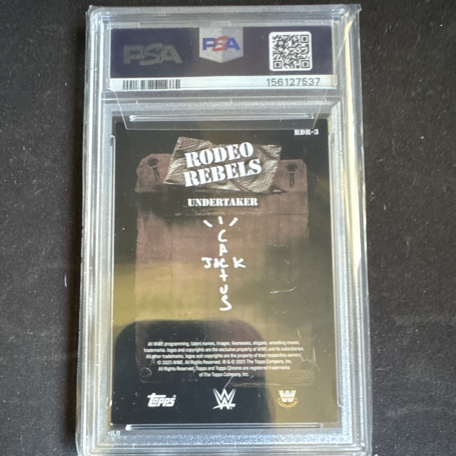2025 Topps Chrome WWE x Cactus Jack Undertaker Rodeo Rebels RDR-3 Gold /50 PSA 8 view 3