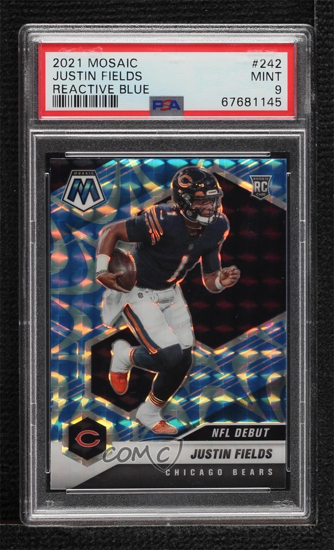 2021 Mosaic NFL Debut Reactive Blue Prizm Justin Fields PSA 9 MINT Rookie RC
