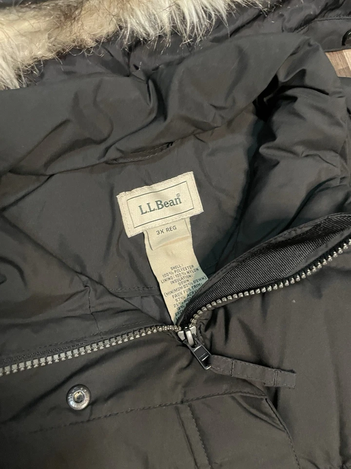 Abrigo Chaqueta LL Bean Negro Plumón de Ganso Imitación Piel Parka Puffer Damas Talla 2Xl Con Capucha Foto 4 de 4