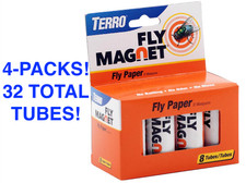 TERRO Fly Magnet Paper Trap Sticky Ribbon (4-Pack) 32 Tubes Indoor Outdoor T518
