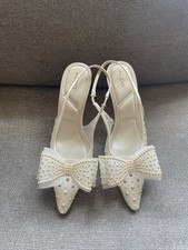 ALDO Pillow Walk Ivory Pearl Bow Slingback Stiletto Heels Women  s US 10 EUR 41