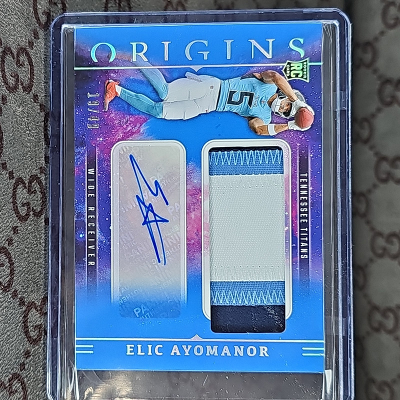 Panini 2025 Origins Elic Ayomanor Titans RC Auto 3 Color Jumbo Patch Blue 19/49