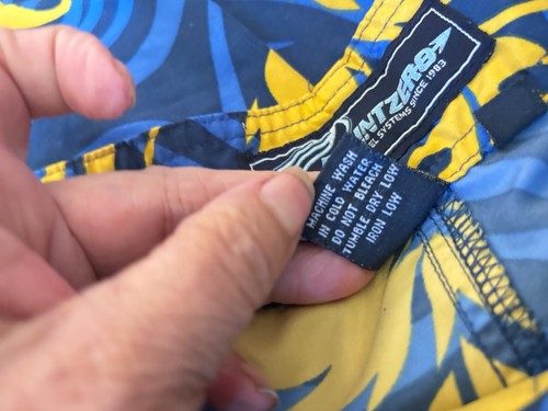 Point Zero Polyester Swim Shorts Men Large Blue Yellow Hibiscus W36 L10 R12 - Picture 4 of 5