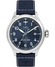Timex X Pan Am Waterbury Automatic Watch Blue leather blue dial TW2Y38800