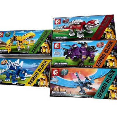 LOT OF 5 Sembo Block Japan Dinosaurs 6 in 1 Buildings