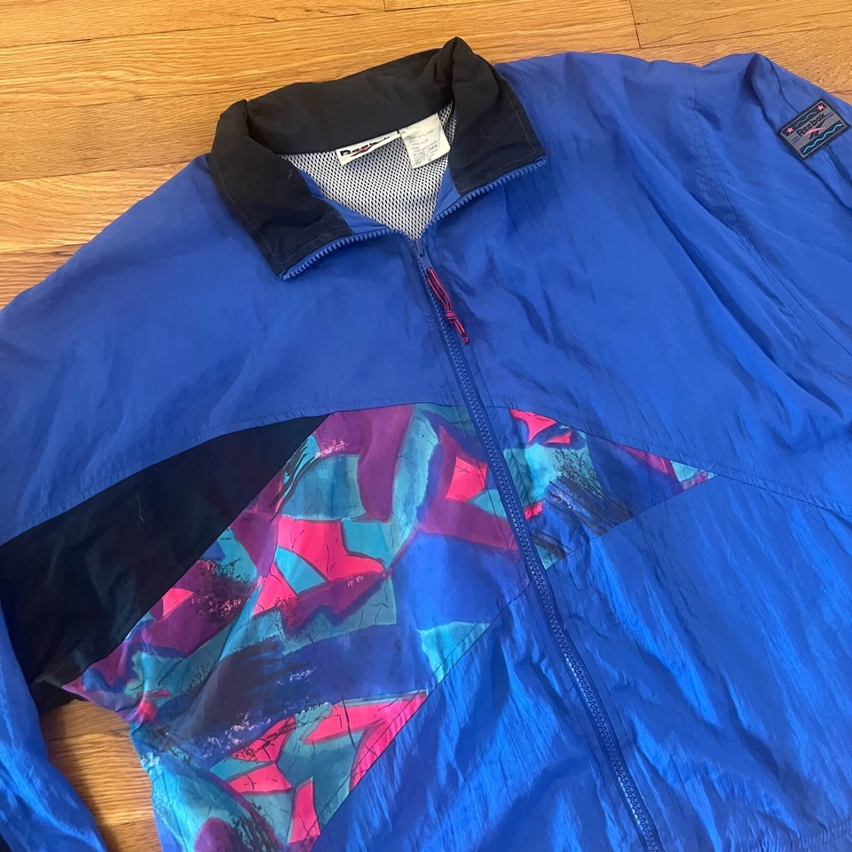 Винтажный 90-х Reebok синий / розовый ретро ветровка молнии куртка - женщин средний - Изображение 3 из 4