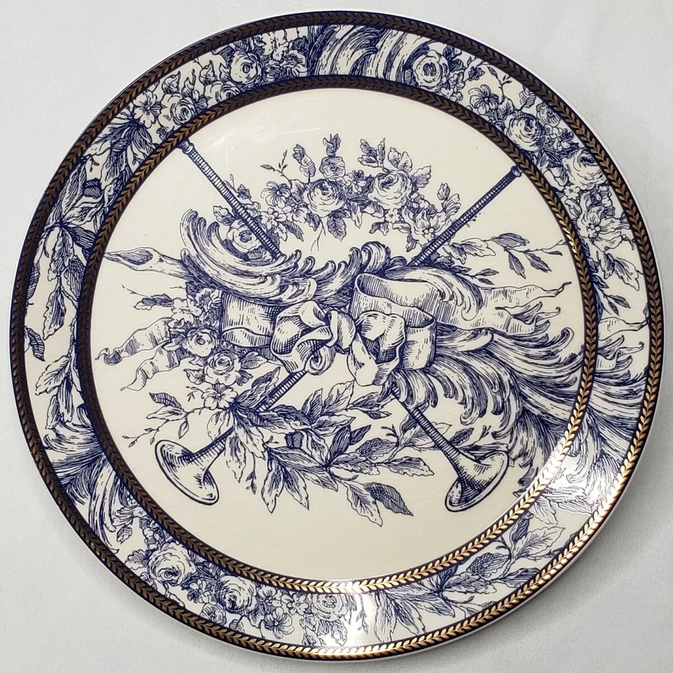 Juego de 4 platos de queso Mud Pie Home artesanal con adornos azules y blancos y dorados Foto 4 de 4