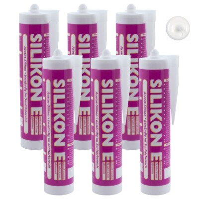 6x Silikon weiss 310ml Universal Sanitär Bad Dusche Fenster innen außen weiß