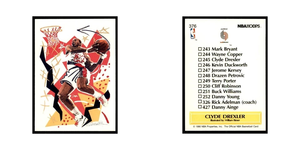 1990 NBA Hoops Clyde Drexler Basketball Cards #376 - Image 3 of 3