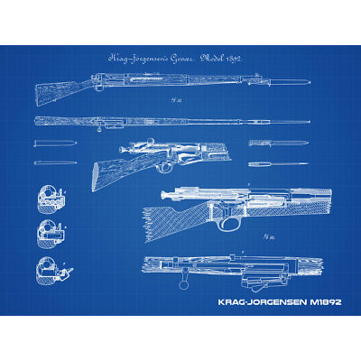 Krag-Jorgensen M1892 Bolt Action Rifle Plan Extra Large XL Wall Art Poster Print