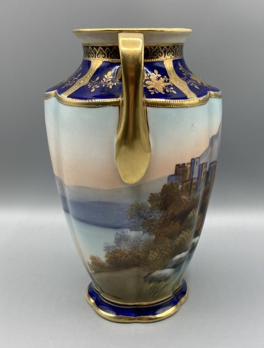 Antique Noritake Hand Painted Cobalt Blue Gold Moriage Vase - Landscape - Picture 5 of 7