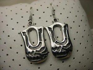 Vintage Southwestern Tribal Art Arrow Stream Shield Dangle Hook Earrings 925