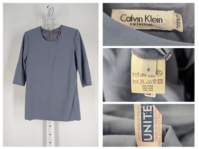Calvin Klein Collection Periwinkle Blouse Top Wool Shirt 90s Y2K USA Unionmade