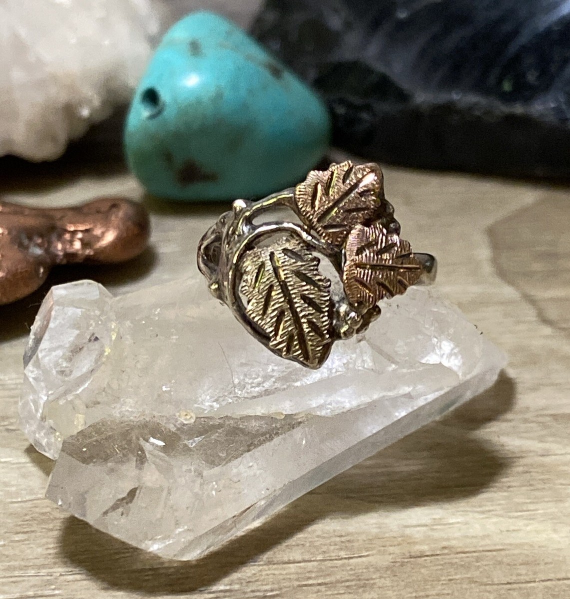 VTG RGC 12k Tricolor Black Hills Gold Leaves & Sterling Ring VTG RGC 12k Tricolor Black Hills Gold Leaves & Sterling Ring