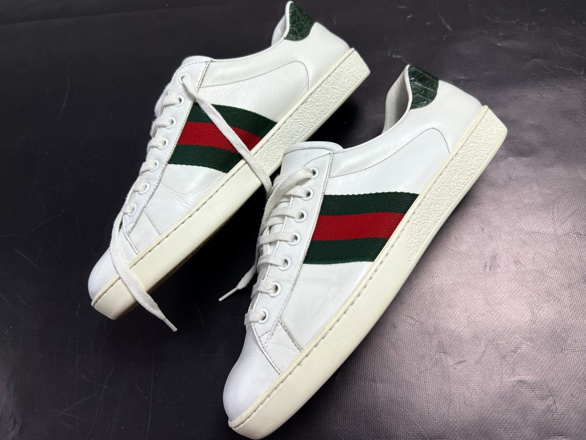 Men's GUCCI 386750 Ace White Leather Web Red Green Sneakers Shoes