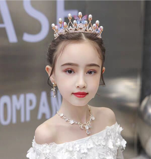 BUTTERFLY Gold Pearl Princess Crown Tiara NEW Gold Pearl Headband Rhinestone Girls Tiara Butterfly  main image 2