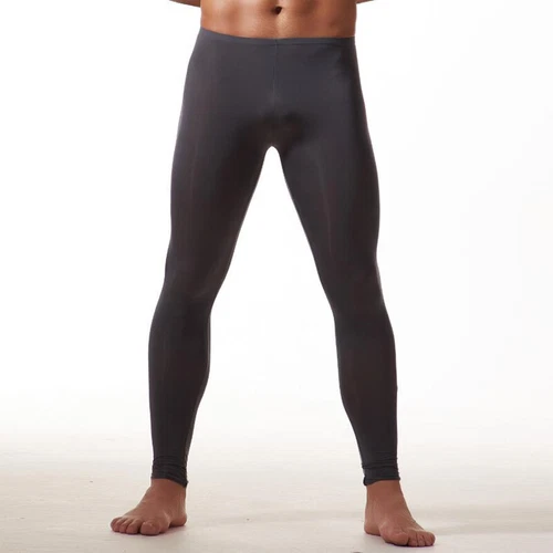 Men Sexy Ice Silk Leggings Sheer See-through Slim Tight Long Johns Trousers - Picture 18 of 33