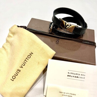 LOUIS VUITTON モノグラム ダブルラップベルト LOUIS VUITTON Damier Graphite Leather Bracelet Sign It Double Wrap
