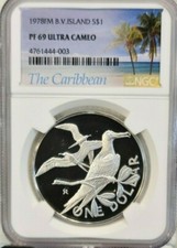 1979 B.V. ISLANDS SILVER 1 DOLLAR MAGNIFICENT FRIGATE NGC PF 69 ULTRA CAMEO TOP