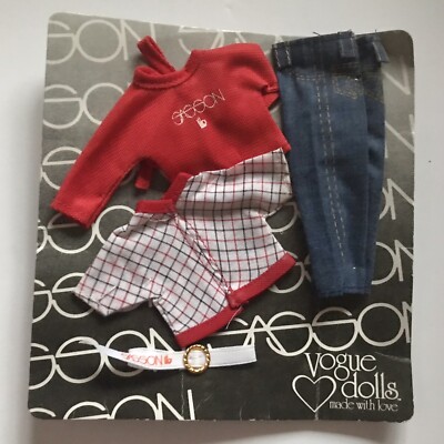 Vintage Vogue Dolls Sasson Outfit Clothing New On Card Jeans Belt Shirts Red