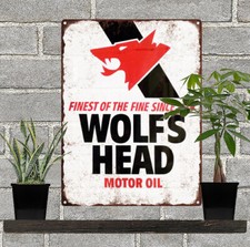 Letrero de metal Wolf's Head anuncio repro bomba de gas de petróleo garaje taller mecánico 9x12" 60234