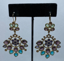ABS Earrings Allen Schwartz Purple Teal Rhine...