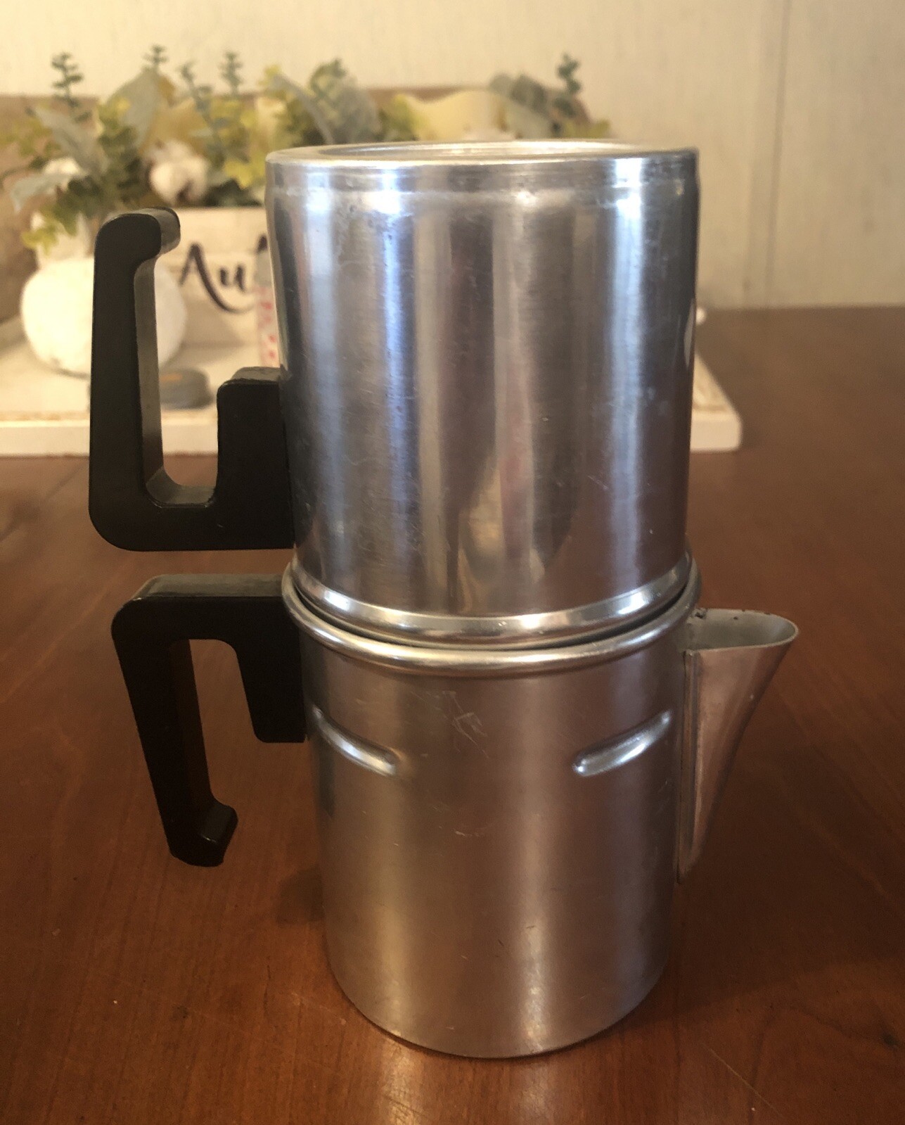 Vintage Percolator Italian Stovetop Campfire Coffee 1 Cup Aluminum Kitchen Decor
