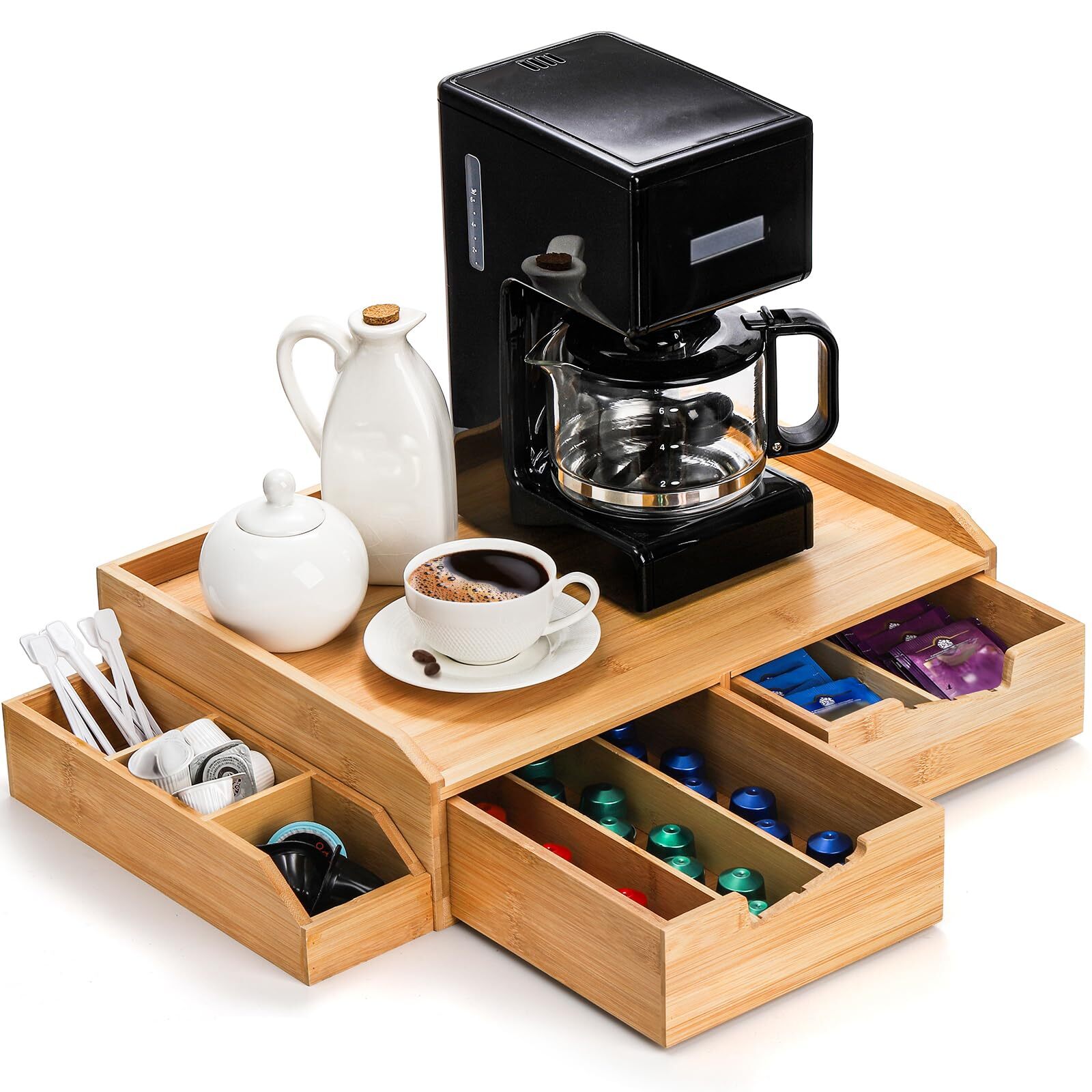 Bamboo Drawer Organizer for Coffee Pod, K Cup Organizer for Counter, Tea Bag ...