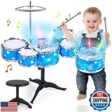 Kids Drum Set for Toddlers w/ Light (All Plastic), Musical Gifts Toys for Boy