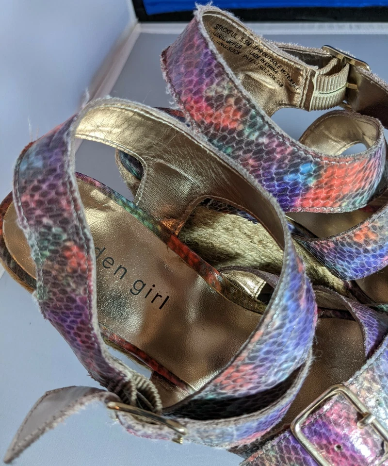 Sandalias Madden Girl Talla 5.5 Púrpura/Rosa con Tacón 4 1/2 Usadas Foto 3 de 4