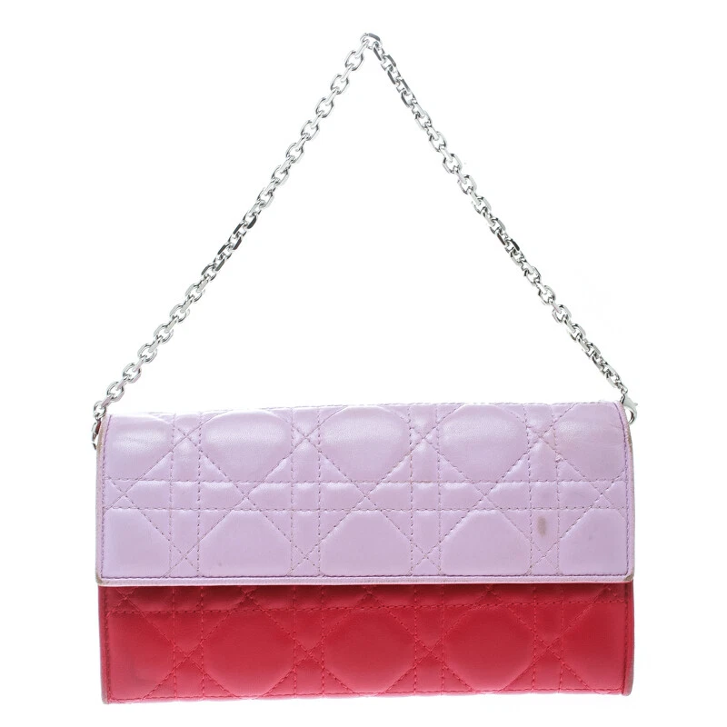 Portefeuille Dior deux tons cuir cannage rose femme Dior Rendez Vous