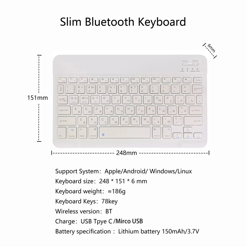 Russian Language Ultra-Thin Bluetooth Keyboard Rechargeable Silent Multi-Device - Image 2 of 4
