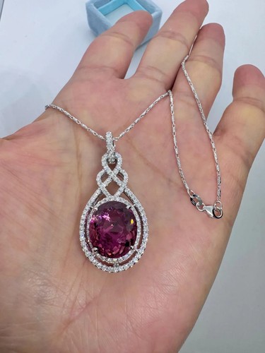 4,00 kt ovaler geschliffener natürlicher Turmalin Heiligenschein Anhänger 14 K Weißgold plattiert kostenlose Kette - Bild 4 von 12