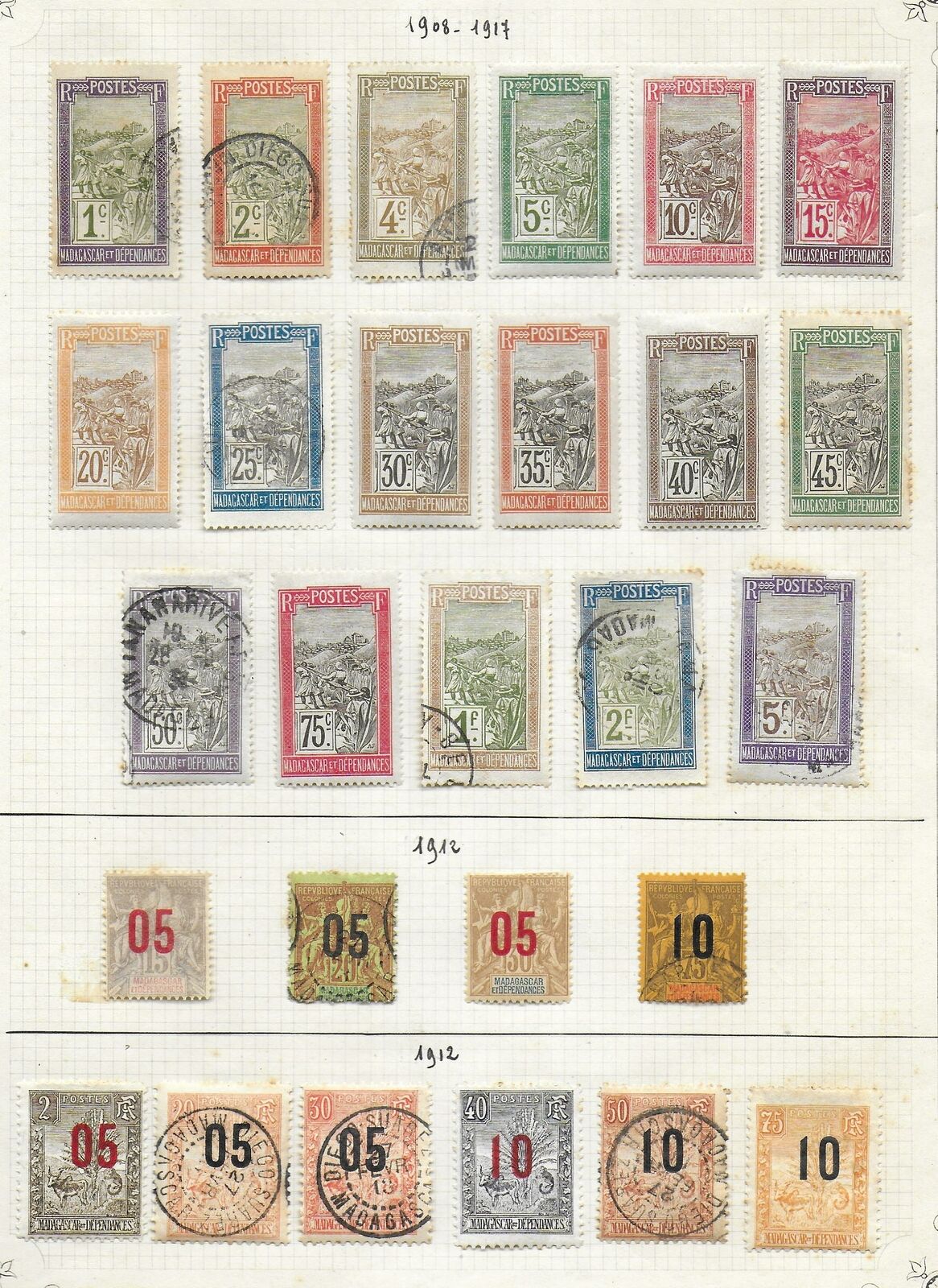 French Madagascar 【日本限定モデル】 stamps 5年保証 1908 Collection CLASSIC VALUE 27 of HIGH