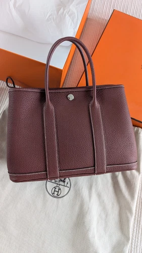 Authentic Hermes Garden Party 30 Bag Negonda Leather Rouge H SHW Used - Picture 6 of 24