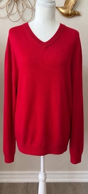 Hart Schaffner Marx Mens XL 100% Extra Fine Merino Wool Red V Neck Sweater