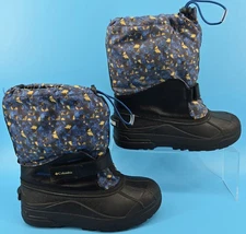 Columbia Kids Powderbug Snow Boot Sz 6 Forty Print Black Blue 400g Waterproof