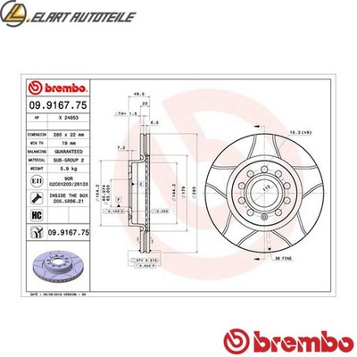 2x BREMSSCHEIBE 09.9167.75 FÜR VW GOLF/PLUS/Van/VAN/VI/VII JETTA/IV/III CADDY  