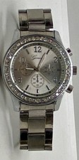 GENEVA LADIES WATCH New Battery Silver 6-1/2 Band Faux Chrono Deployant Clasp