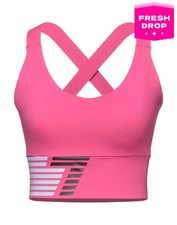EMPORIO ARMANI EA7 Sports Bra Size XS Print Logo Pink Stretch Crossover Back