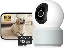 Anona 4K UHD Indoor Camera,128G,Person/Pet/Baby Detection,360°Pan,2-Way talk,App