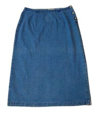 Vintage Eddie Bauer Blue Denim Maxi Skirt 16P Womens Side Slit Classic Modest