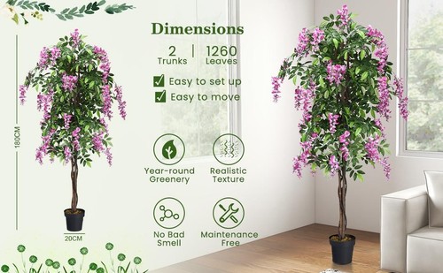 Árbol artificial de ficus de 180 cm de plantas sintéticas para decoración de sala de estar oficina exterior Reino Unido - Imagen 5 de 10