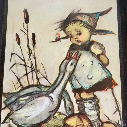 Targa da appendere a parete vintage anni 40 stampa Hummel su legno bambina oca decorazione casa - Foto 12 di 12
