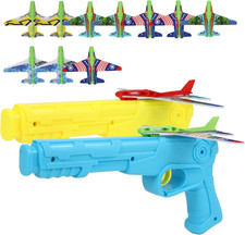 Airplane Launcher 2 Launchers and Foam Glider Indoor Outdoor Flying Toys 12 Pack