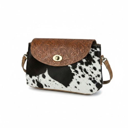 MYRA BAG Handcrafted Leather Cowhide Crossbody Brown Bag Unique Boho Cowgirl NWT