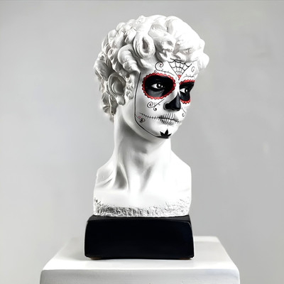 Handmade David Sculpture   Sugar Skull Day of the Dead Design Gothic Home Decor