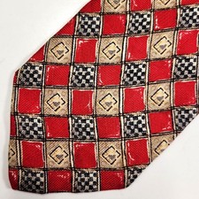Robert Talbot Necktie Mens 58" x 3.5" Red Black Checks Geometric Tie Vintage