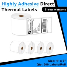 5 Rolls 500 Labels 4X6 Direct Thermal for Zebra LP 2443 2844 2442 Eltron ZP450