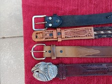 4 Vintage leather belts lot of 4 Horsehair,Silver City, Western Style Tooled